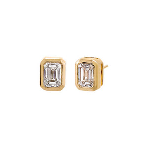 14K Gold / 0.25 CT Lab Grown Diamond Emerald Bezel Stud Earring 14K - Adina Eden's Jewels