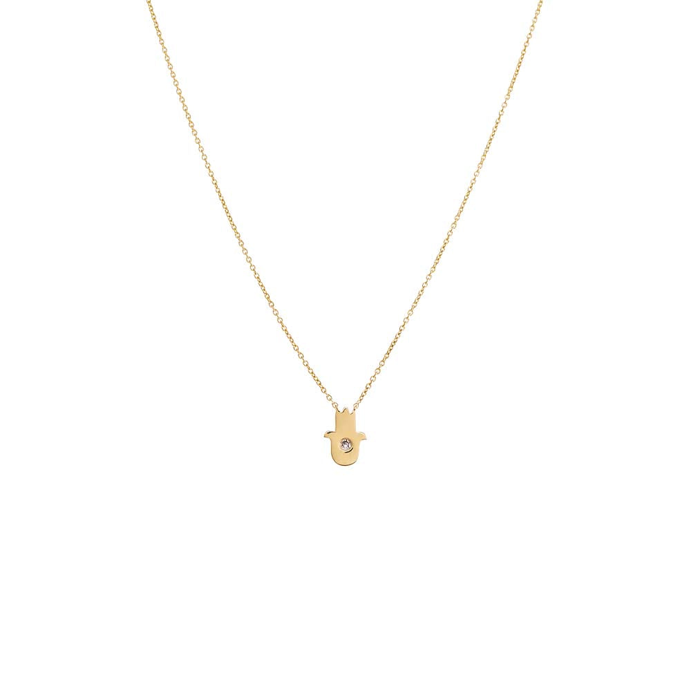 14K Gold Diamond Solitaire Hamsa Necklace 14K - Adina Eden's Jewels