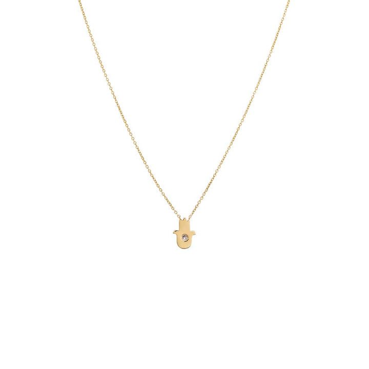 14K Gold Diamond Solitaire Hamsa Necklace 14K - Adina Eden's Jewels