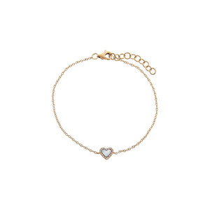 Mother of Pearl Diamond Pave Stone Heart Bracelet 14K - Adina Eden's Jewels