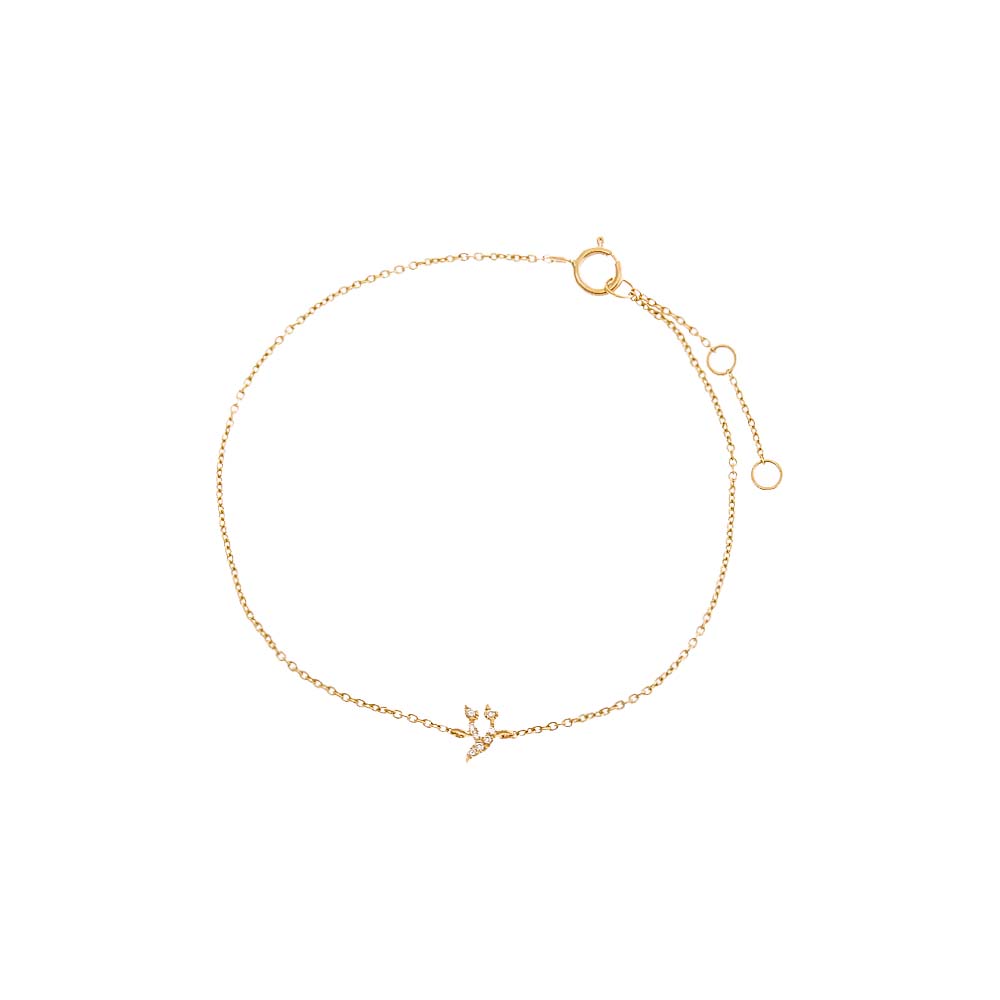 14K Gold Diamond Pave Mini Hebrew Initial Bracelet 14K - Adina Eden's Jewels