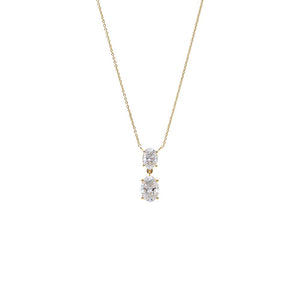 14K Gold Lab Grown Diamond Double Oval Drop Necklace 14K - Adina Eden's Jewels