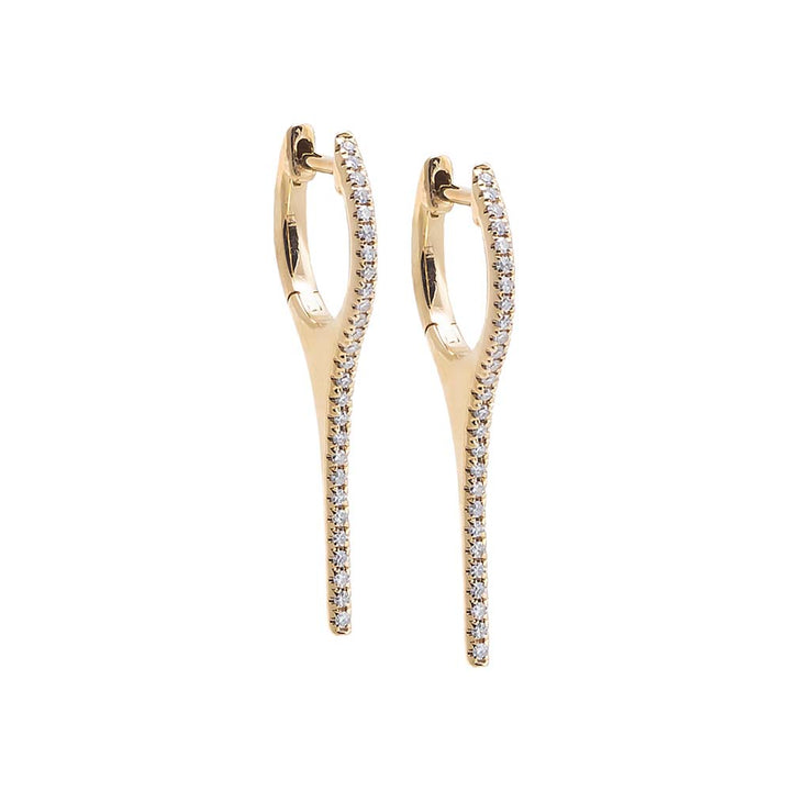 14K Gold / 25MM / Pair Diamond Pave Elongated Spike Huggie Earring 14K - Adina Eden's Jewels