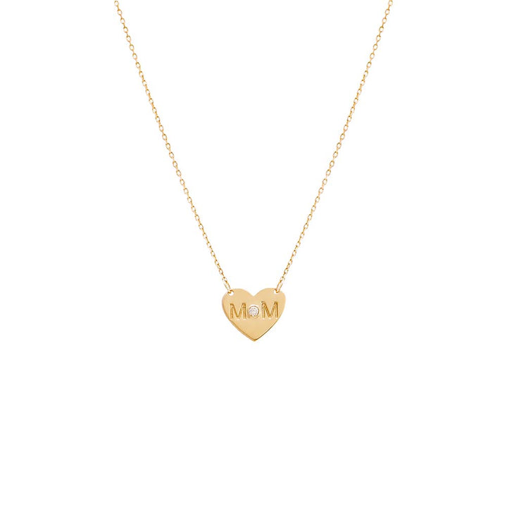 14K Gold Tiny Diamond Mom Heart Necklace 14K - Adina Eden's Jewels