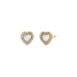 Mother of Pearl Diamond Pave Colored Stone Heart Stud Earring 14K - Adina Eden's Jewels