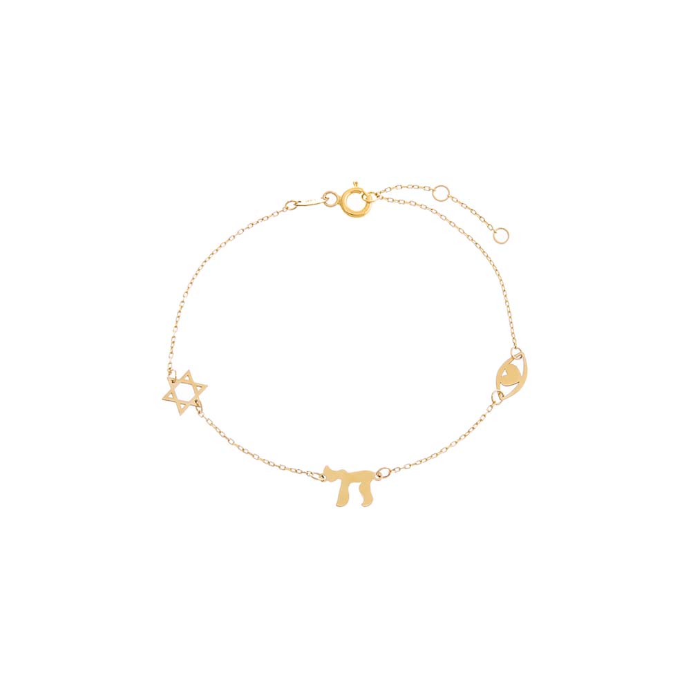 14K Gold Solid Jewish Charms Bracelet 14K - Adina Eden's Jewels