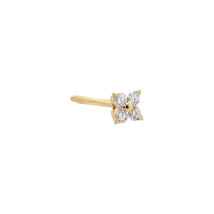 14K Gold / Single Diamond 4 Leaf Clover Flower Stud Earring 14K - Adina Eden's Jewels