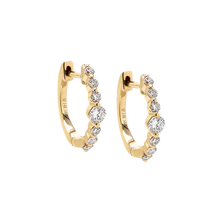 14K Gold Floating Diamond Embedded Huggie Earring 14K - Adina Eden's Jewels