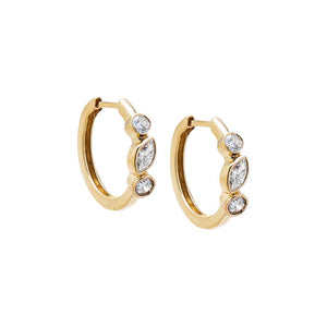 14K Gold Lab Grown Diamond Round/Marquise Bezel Cluster Huggie Earring 14K - Adina Eden's Jewels