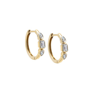 14K Gold Lab Grown Diamond Pear/Emerald Bezel Cluster Huggie Earring14K - Adina Eden's Jewels