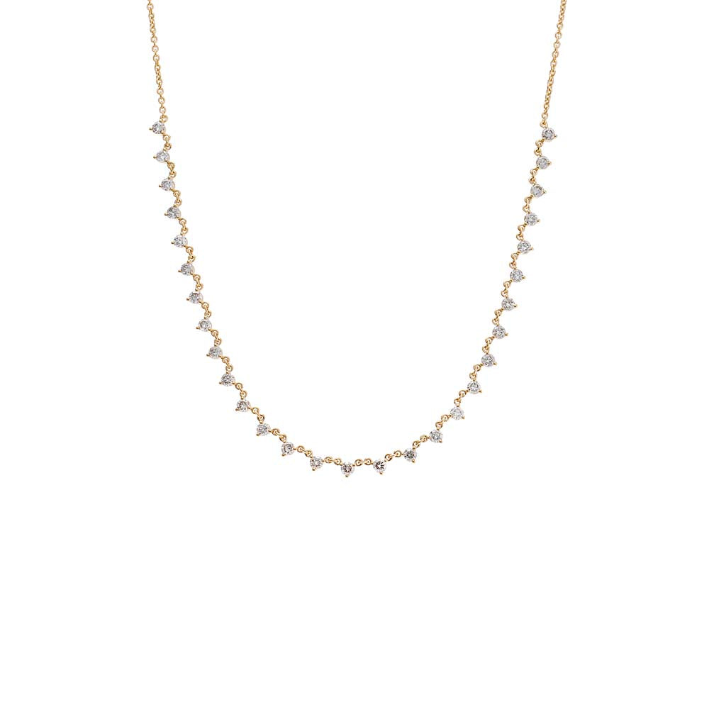 14K Gold Diamond Three Prong Solitaire Chain Tennis Necklace 14K - Adina Eden's Jewels