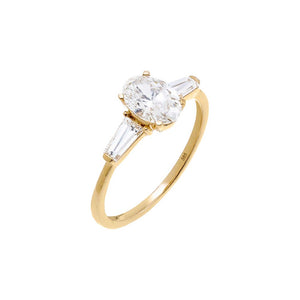 14K Gold / 6 Lab Grown Diamond Oval Cut Tapered Baguette Engagement Ring 14K - Adina Eden's Jewels