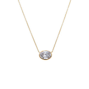 14K Gold / 0.25 CT Lab Grown Diamond Oval Bezel Necklace 14K - Adina Eden's Jewels