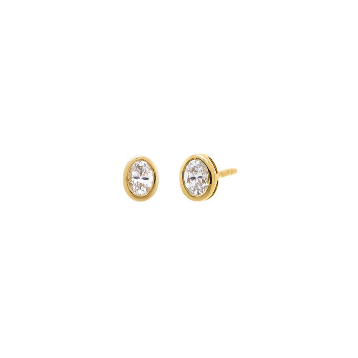 14K Gold / 0.25 CT Lab Grown Diamond Oval Bezel Stud Earring 14K - Adina Eden's Jewels