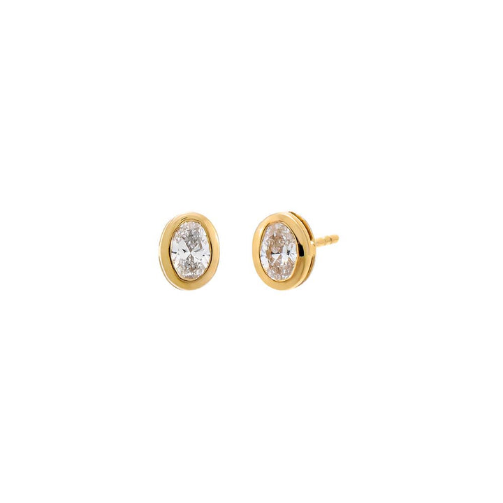 14K Gold / 0.50 CT Lab Grown Diamond Oval Bezel Stud Earring 14K - Adina Eden's Jewels