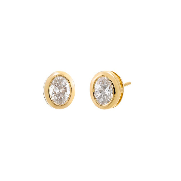14K Gold / 2 CT Lab Grown Diamond Oval Bezel Stud Earring 14K - Adina Eden's Jewels