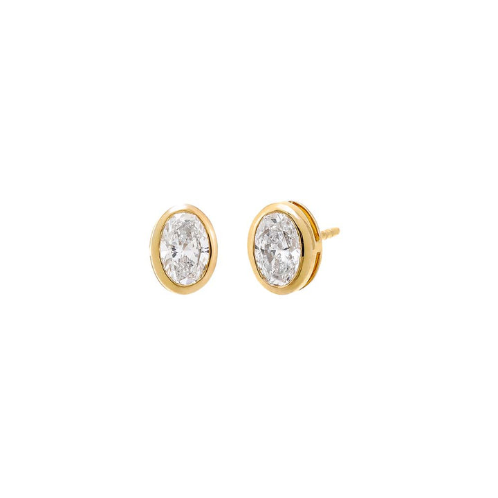 14K Gold / 1 CT Lab Grown Diamond Oval Bezel Stud Earring 14K - Adina Eden's Jewels