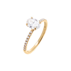 14K Gold / 6 Lab Grown Diamond Pave Oval Cut Engagement Ring 14K - Adina Eden's Jewels