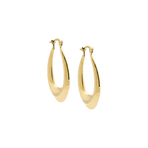 14K Gold Solid Oval Shape Elongated Hoop Earring 14K - Adina Eden's Jewels
