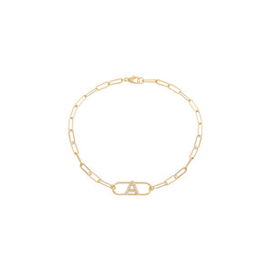 14K Gold Diamond Pave Initial Cutout Pendant Link Bracelet 14K - Adina Eden's Jewels
