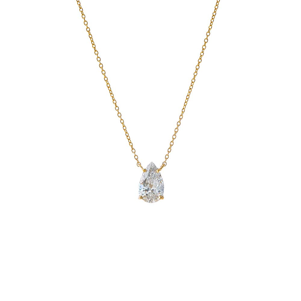 14K Gold / 0.5CT Lab Grown Diamond Pear Solitaire Necklace 14K - Adina Eden's Jewels