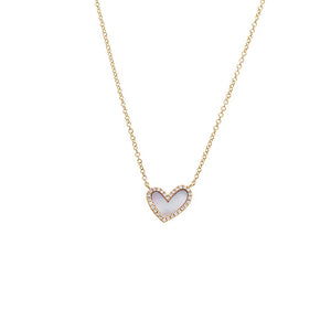 Mother of Pearl Diamond Pave Stone Heart Necklace 14K - Adina Eden's Jewels