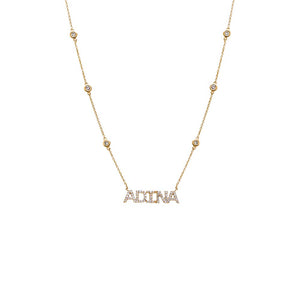 Diamond Pave X Bezel Nameplate Chain Necklace 14K