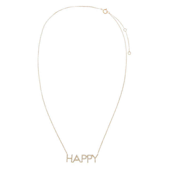 14K Gold Diamond Pave Happy Nameplate Necklace 14K - Adina Eden's Jewels