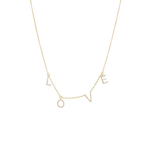 14K Gold Diamond Pave Dangling Love Necklace 14K - Adina Eden's Jewels