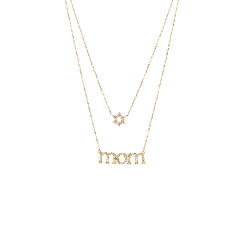 14K Gold Diamond Pave Star Of David X Mom Two In One Necklace 14K - Adina Eden's Jewels