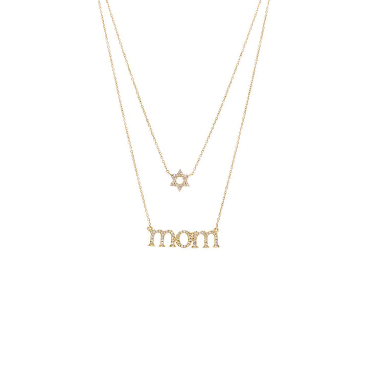14K Gold Diamond Pave Star Of David X Mom Two In One Necklace 14K - Adina Eden's Jewels