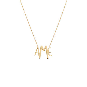 Solid Graduated Block Monogram Necklace 14K