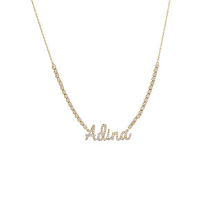 14K Gold Diamond Name Half Tennis Necklace 14K - Adina Eden's Jewels