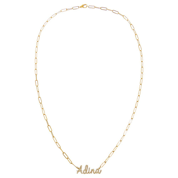  Diamond Pave Script Name Paperclip Link Necklace 14K - Adina Eden's Jewels