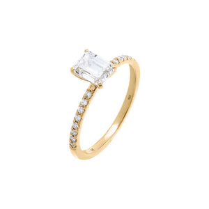 14K Gold / 6 Lab Grown Diamond Pave Emerald Cut Engagement Ring 14K - Adina Eden's Jewels