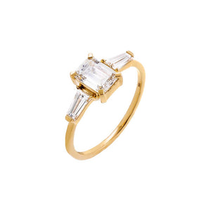 14K Gold / 6 Lab Grown Diamond Emerald Cut Tapered Baguette Engagement Ring 14K - Adina Eden's Jewels