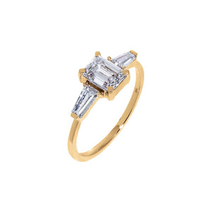 14K Gold / 5 Lab Grown Diamond Emerald Cut Tapered Baguette Engagement Ring 14K - Adina Eden's Jewels