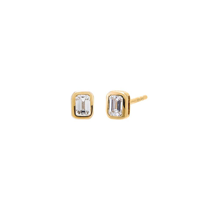  Lab Grown Diamond Emerald Bezel Stud Earring 14K - Adina Eden's Jewels