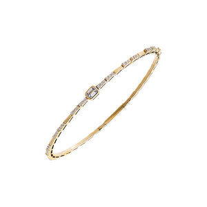 14K Gold Lab Grown Diamond Emerald Accent Pleated Bangle14K - Adina Eden's Jewels