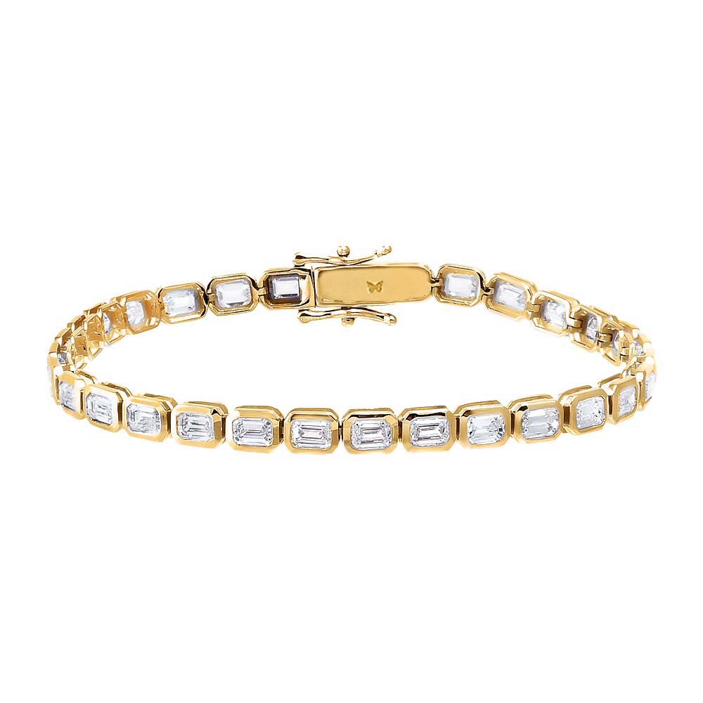 14K Gold 6 Carat Lab Grown Diamond Emerald Bezel Tennis Bracelet 14K - Adina Eden's Jewels