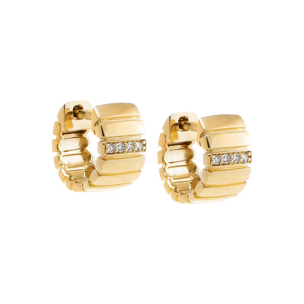 14K Gold Diamond Pave Accented Ridged Box Hoop Earring 14K - Adina Eden's Jewels