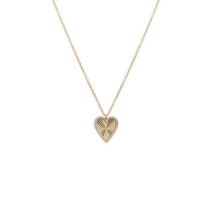  Diamond Pave Ridged Heart Pendant Necklace 14K - Adina Eden's Jewels