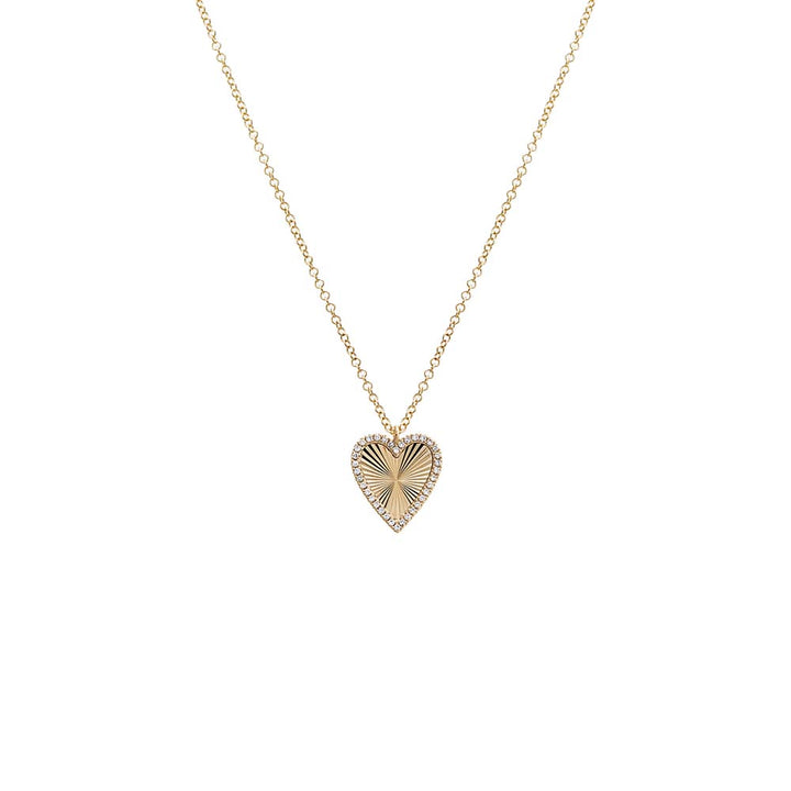  Diamond Pave Ridged Heart Pendant Necklace 14K - Adina Eden's Jewels