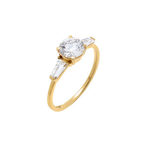 14K Gold / 6 Lab Grown Diamond Round Cut Tapered Baguette Engagement Ring 14K - Adina Eden's Jewels