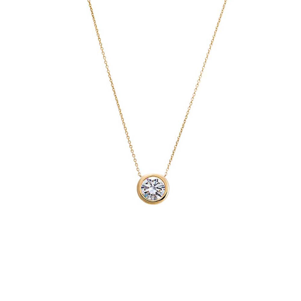  Lab Grown Diamond Solitaire Bezel Necklace 14K - Adina Eden's Jewels