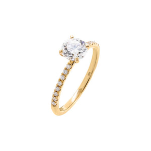 14K Gold / 6 Lab Grown Diamond Pave Solitaire Cut Engagement Ring 14K - Adina Eden's Jewels