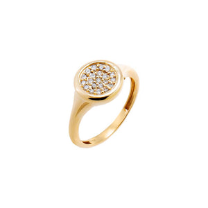 14K Gold / 3 Pave Diamond Round Signet Pinky Ring 14K - Adina Eden's Jewels