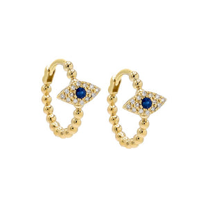 14K Gold Diamond Evil Eye Beaded Huggie Earring 14K - Adina Eden's Jewels