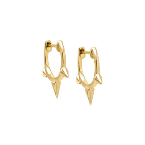 14K Gold / Pair Solid Triple Spike Huggie Earring 14K - Adina Eden's Jewels