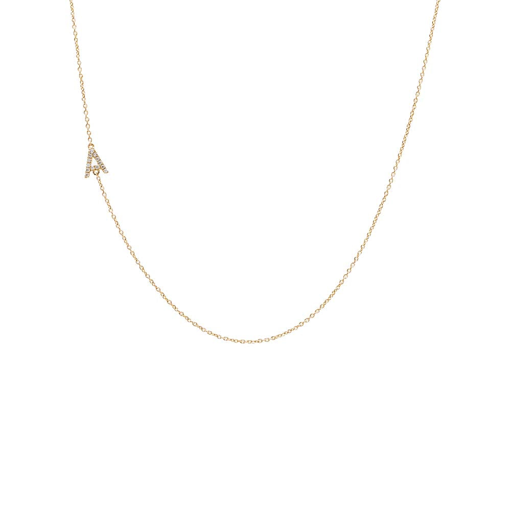 14K Gold Diamond Pave Sideway Initial Necklace 14K - Adina Eden's Jewels